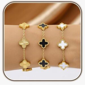 Elegant Gold and Black Clover Bracelet (Set of 3)